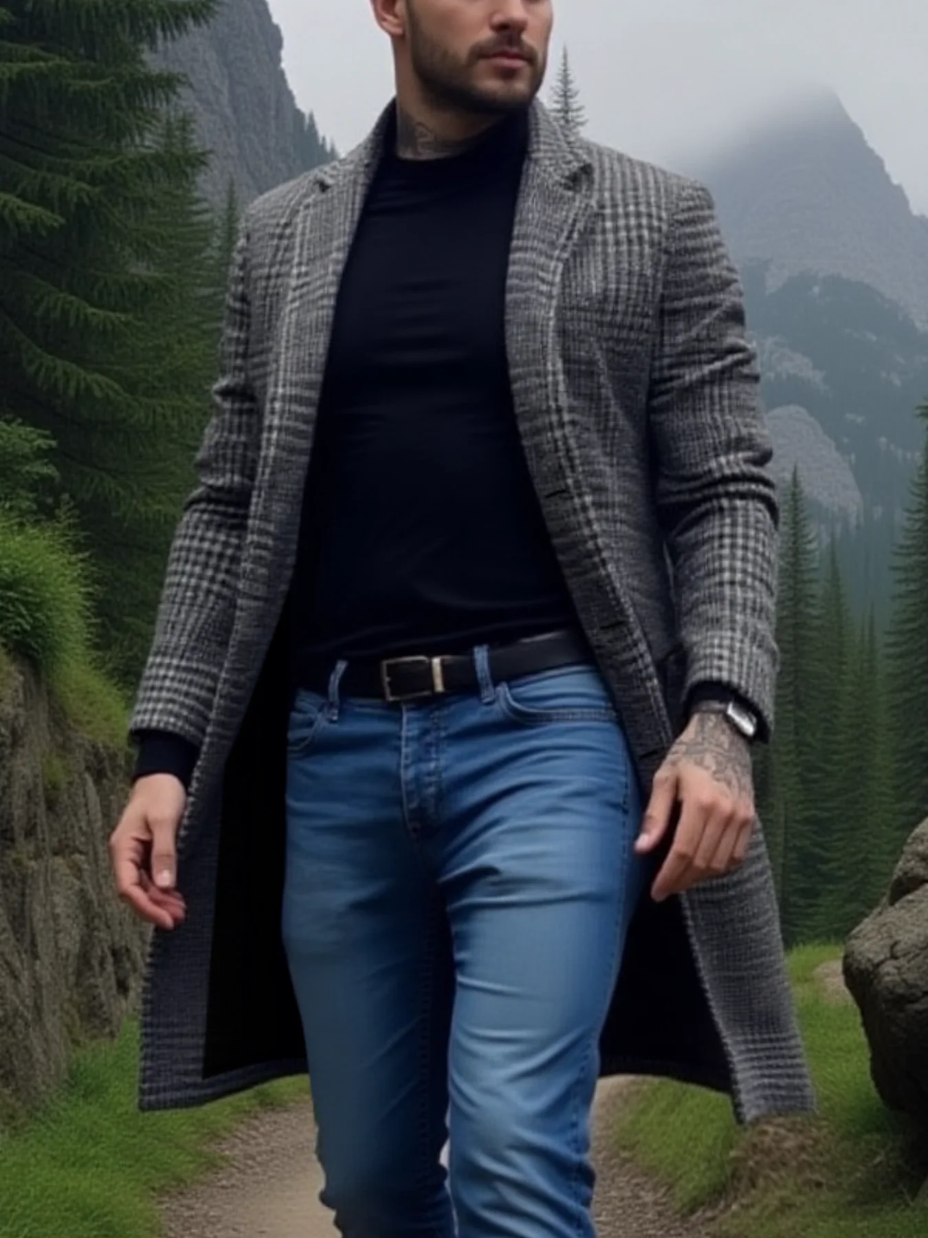 

Winter Must Have Overcoat Men's Classic Checkered Coat Quilted Warmth Slim Single Breasted With Lined EU Sizing Any Occasion