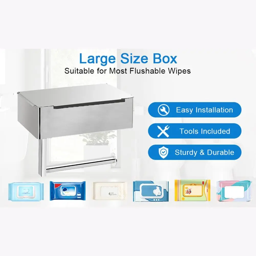 Toilet Paper Holder with Shelf, Flushable Wipes Dispenser Fits for Bathroom Wipe Storage, Keep Your   Wipes Hidden Out of Sight
