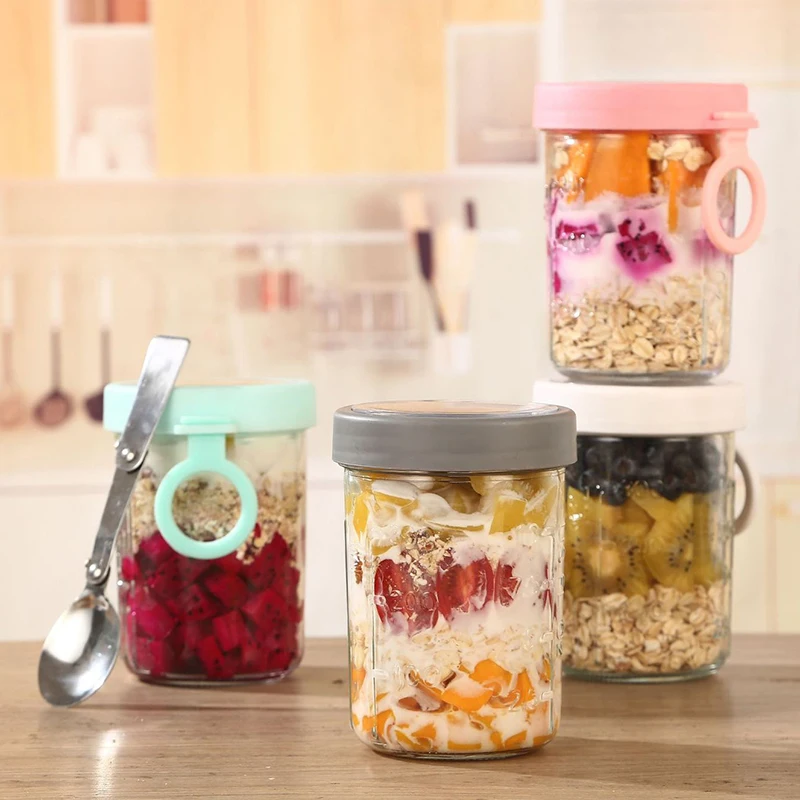 Breakfast Fruit Oat Yogurt Salad Cup With Lid And Spoon Food Storage Bento Box Fitness Fat-Reduced Taper Bowl Dessert Cup