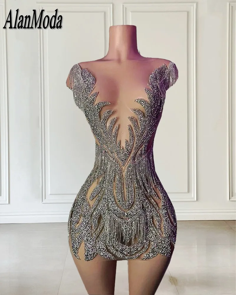 Vestido de fiesta con borlas de cristal para mujer, trajes de cumpleaños con diamantes, trajes de ocasión Formal, vestido de fiesta corto de lujo