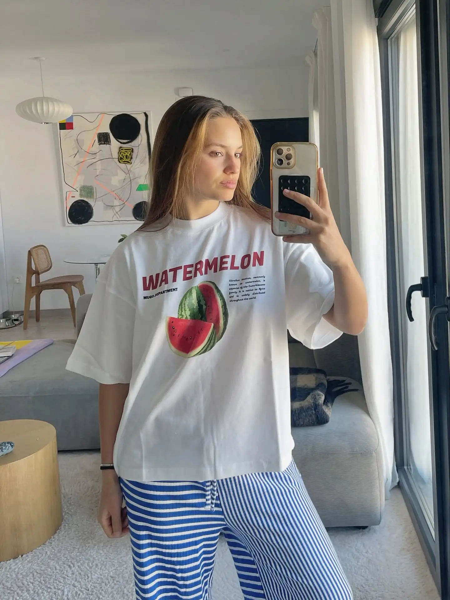 Retro American Vintage Summer Watermelon Fruit Print Spicy Girl Loose Pure Cotton Casual Short Sleeve T-Shirt Women