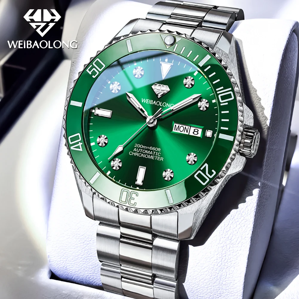 WEIBAOLONG Top Brand Mens Watch Luxury Automatic Mechanical Watch 200M Waterproof 316L Stainless Steel Diving Watches for Man