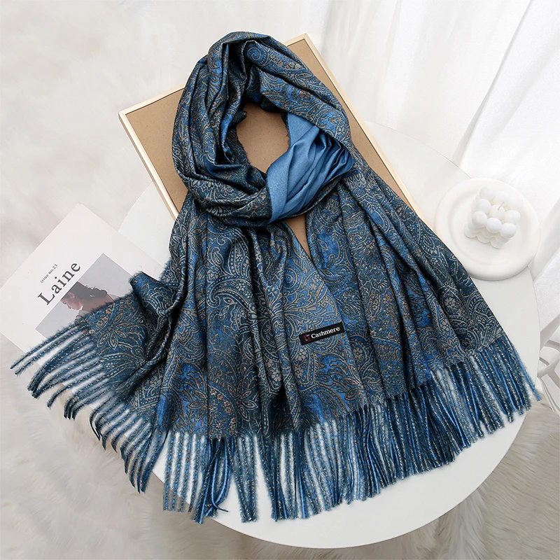 Elegant Fashion Paisley Designer Women Scarf Winter Hijabs Tassels Long Lady Shawls Cashmere Like Pashmina Hijabs Scarves Wraps