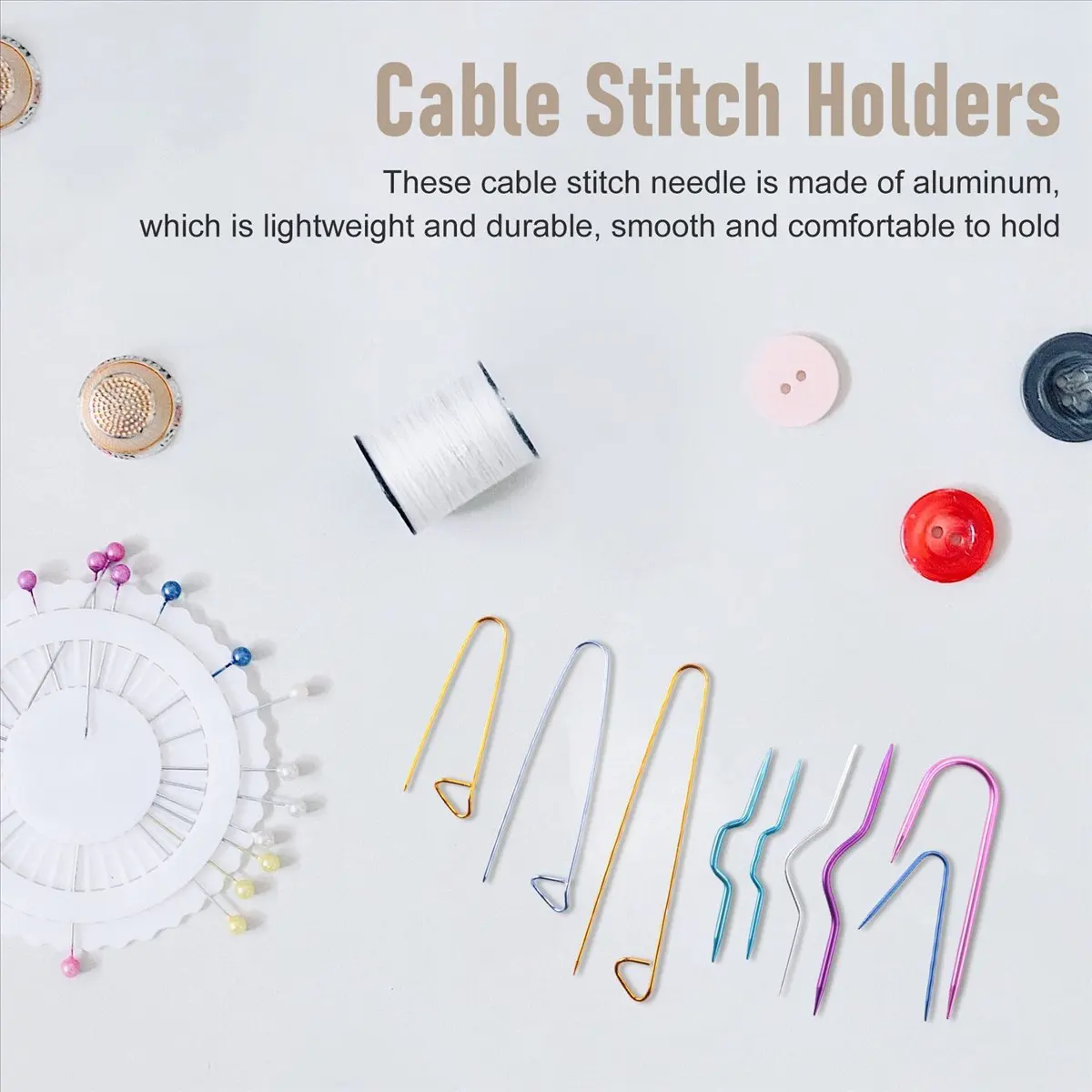 ABNQ 18 Pieces Cable Holders Aluminum Cable Needles Bent Tapestry Yarn Needles Cable Knitting Needles