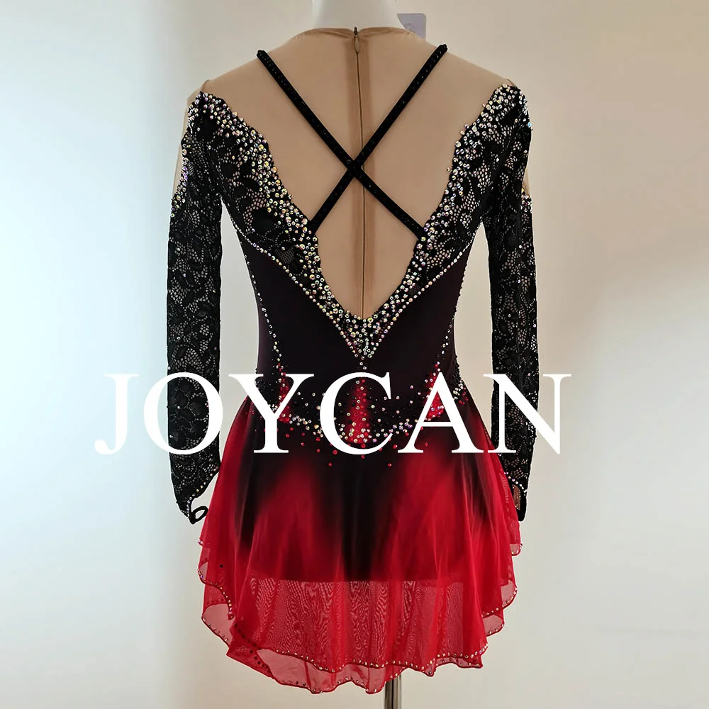 JoyCan สเก็ตน้ําแข็งชุดสาวสีส้ม Spandex ยืดการแข่งขันเต้นรําสวมใส่ที่กําหนดเอง