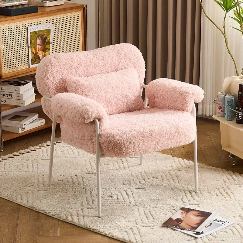 

l # Nordic single sofa chair Lamb fleece lounge chair back Designer dressing home bedroom chair