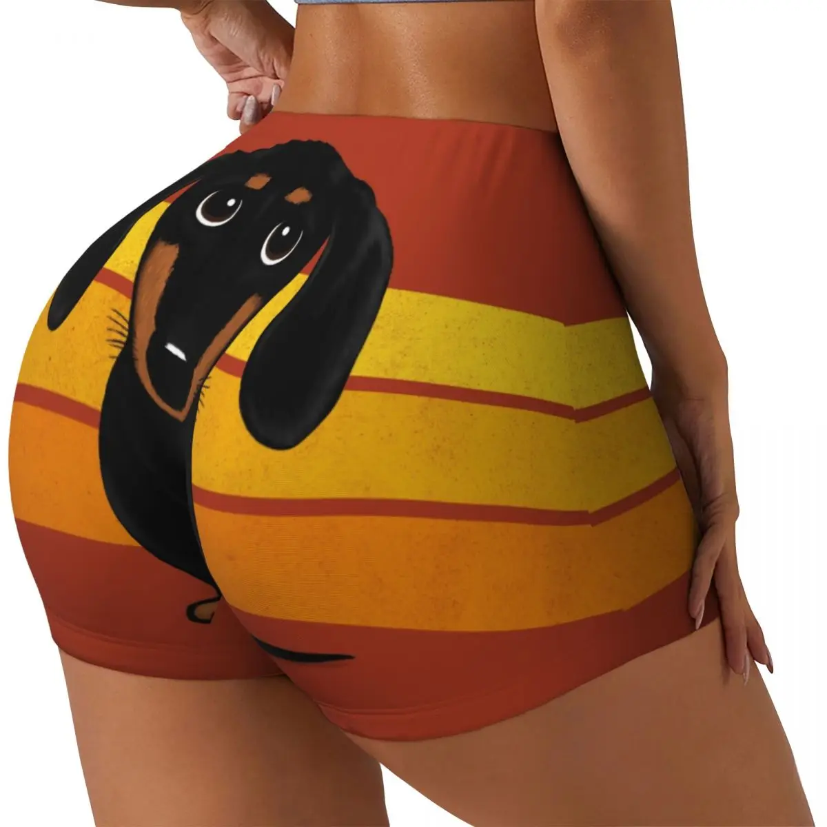 Custom Cartoon Dachshund Dog Workout Shorts Women's Badger Wiener Sausage Gym Volleyball Biker Yoga Shorts