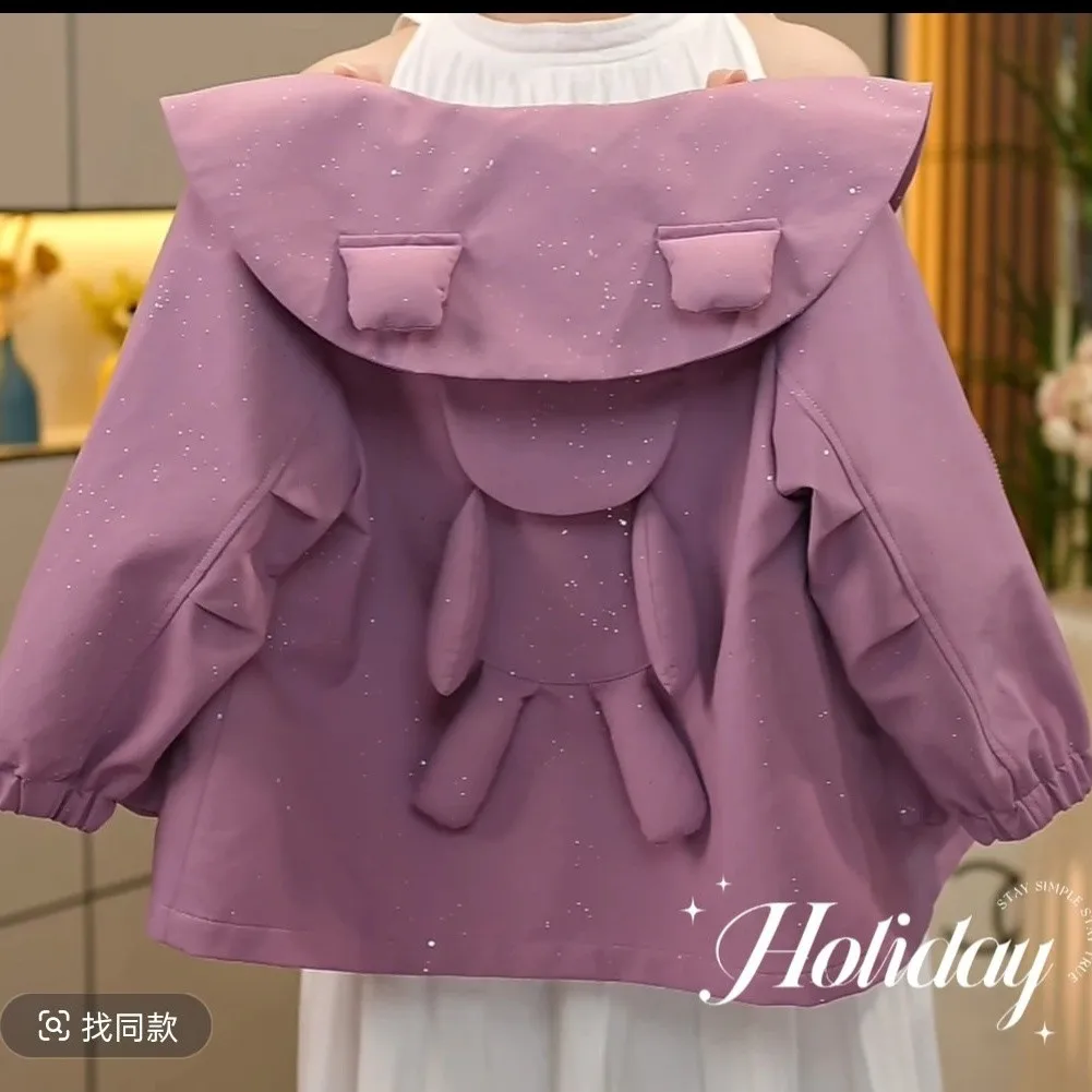 Girls Zipper Jacket 2026 Spring Fall New Kids Purple Casual Loose Coat Toddler Children Clothing Fashion Cute Outerwear
