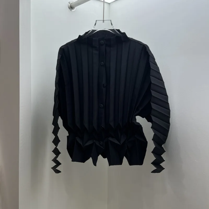 YFPF Miyake Pleated Design Shirt Women Fashion Folds Long Sleeve Button Solid Color Blouse Casual 2025 New Clothing 3A422