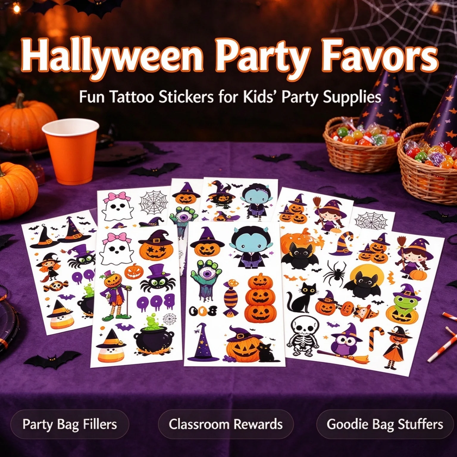 30PCS Halloween Pumpkins Tattoo Sticker Temporary Fake Tattoo Water-Resistant Body Art for Arm Hands Halloween Decorations Gifts