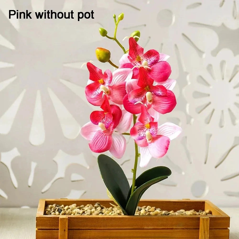 تشكيلة زهور الأوركيد الاصطناعية الفاخرة، نبات صناعي من الحرير الأبيض مع مزهرية لديكور القطعة المركزية للمكتب المنزلي الحديث