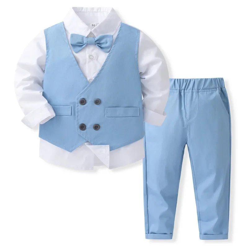 

Fashion Baby Boys Formal Suit Gentleman Clothes Sets Kids Boys Birthday Wedding Party Dress Suit Sets Bowtie Shirt+Trouser 3PCS