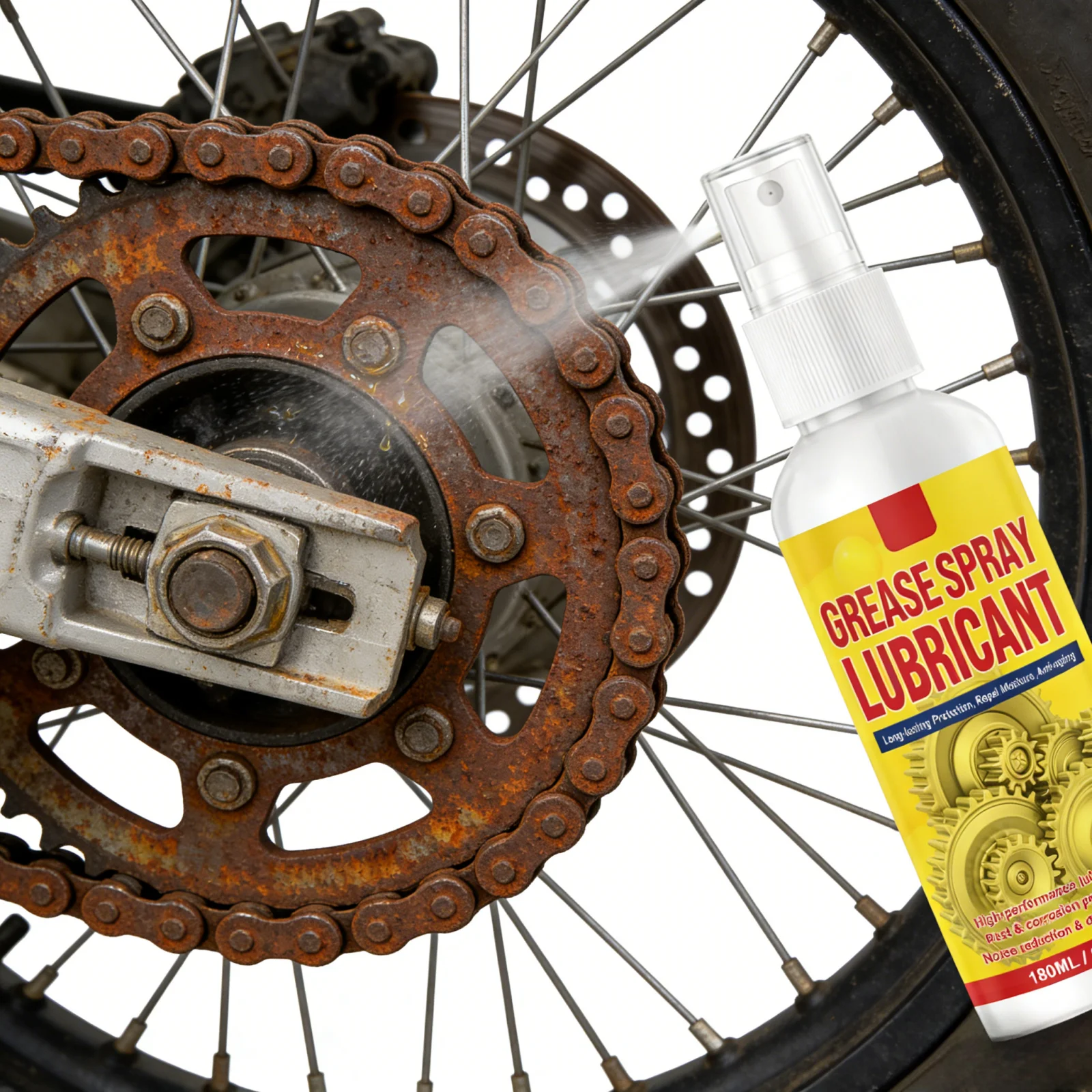 Liquid Grease Spray Long Lasting Protection from Rust and Corrosion Reduces Squeaky Noise Motorcycle Chain Lubricant Spray 180ml