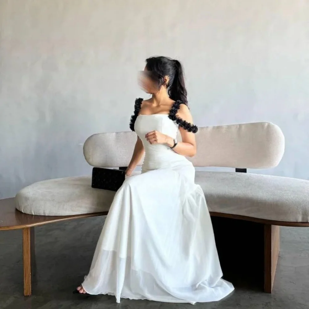 Personalizado requintado ruched feminino vestido de baile sem mangas encantador sereia barco-pescoço vestido de festa babados vestido de noite feminino