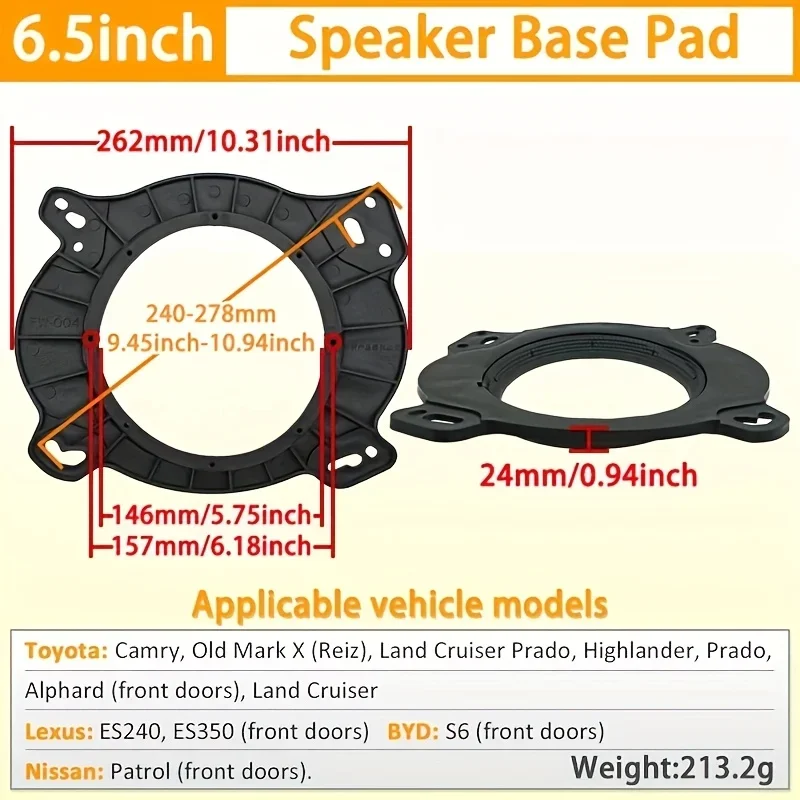 2pcs Speaker Pad Car Stereo, Universal Car Speaker Adapter -6.5in Speaker Pad Holder for TOYOTA Nissan. Speaker Mount Adapter