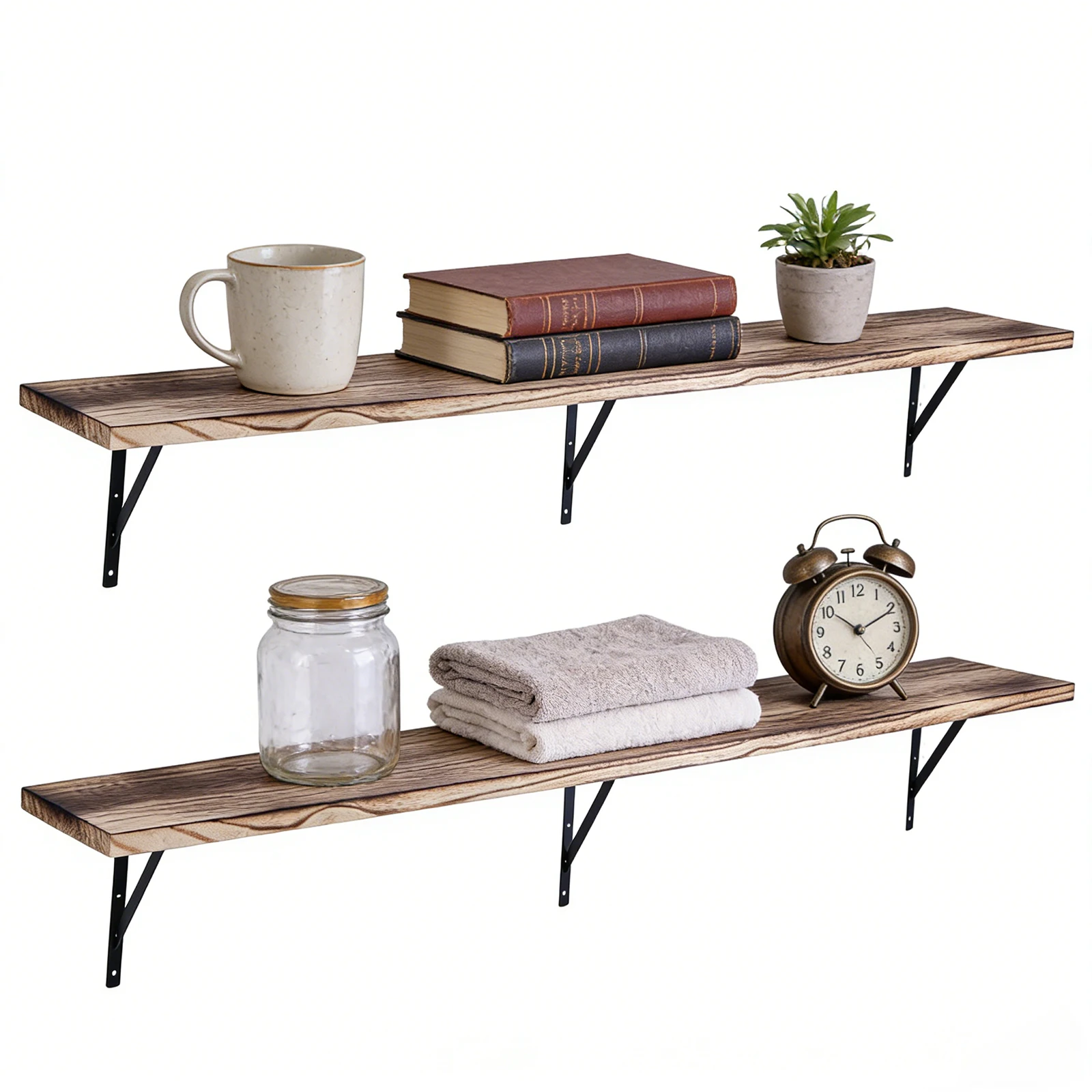 

5-уровневые плавающие полки с металлическими кронштейнами, книжная полка 72.05x11.81x7.87 дюймов для гостиной, кухни, ванной комнаты, домашнего хранения