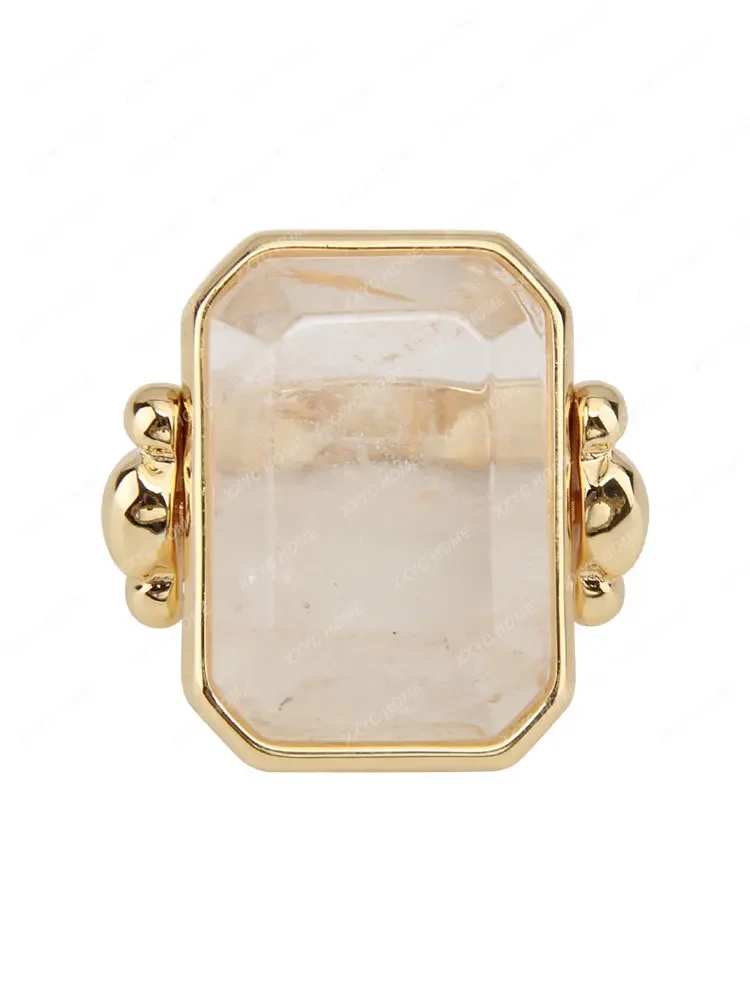 French retro large square crystal ring medieval vintage exaggerated sugar cube gemstone ring