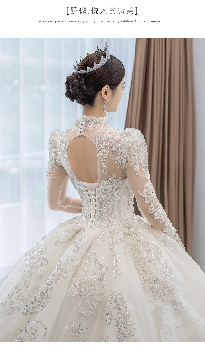 Precioso Vestido De Novia De manga larga para mujer, Vestido De Novia con apliques De lentejuelas y cuello en V, Vestido De Novia elegante
