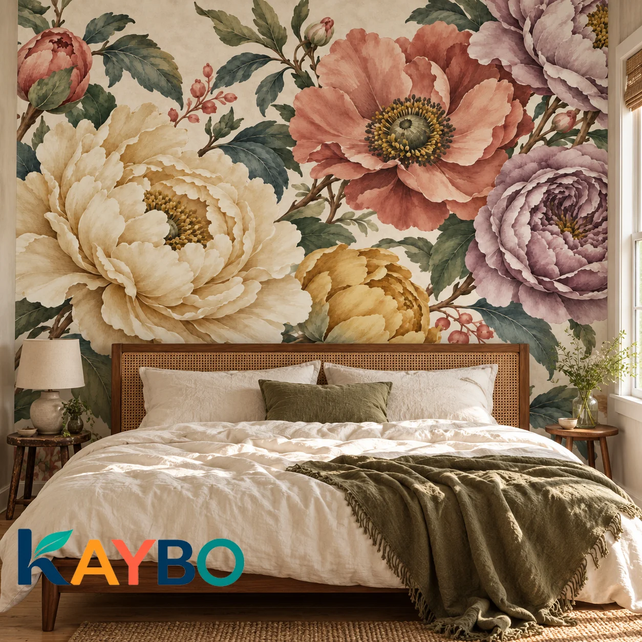 Peony Wall Mural Watercolor Floral Wallpaper Vintage Garden Flowers Bedroom Accent Wall Non Self Adhesive Living Room Home Decor