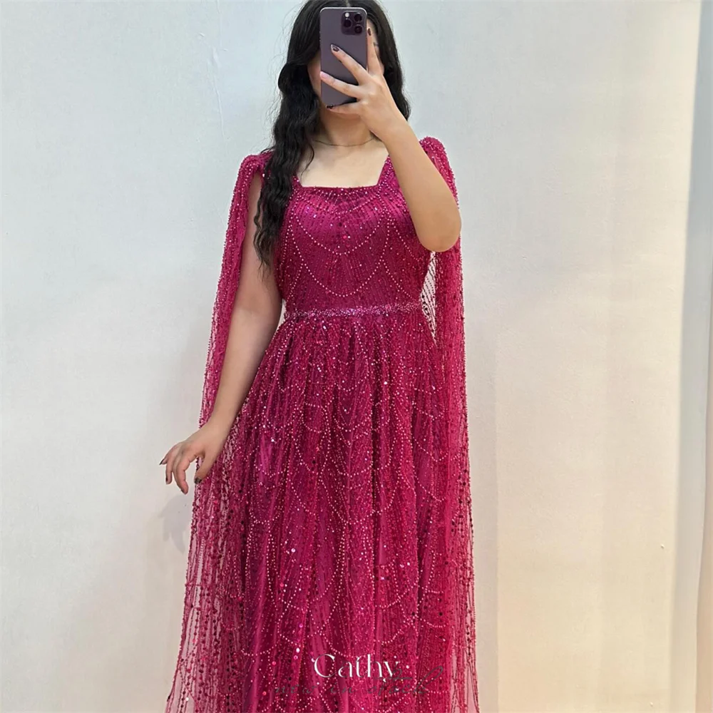 كاثي مخصص ألف خط ساحة طوق مطرزة فساتين لحضور الحفلات الموسيقية الديكور شال vestidos de noiva ثنيات الطابق طول مساء رسمي