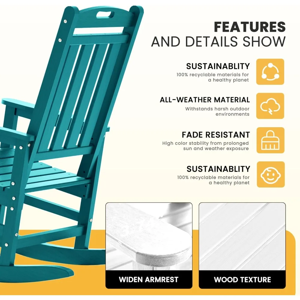 Set di 4 sedie a dondolo da esterno, dondoli da patio in polietilene ad alta densità con capacità di 380 libbre per adulti, relax ispirato all'arub