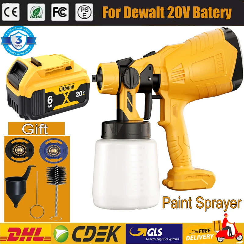 1000ML Electric Spray Gun Paint Sprayer For Dewalt 20V Battery High Power Cordless Paint Sprayer Used For Car Garden