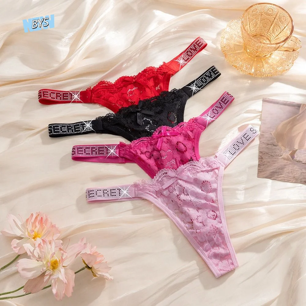 

Briefs Crystal Lace Flower Panties Cotton Crotch Embroidery Seamless Thong Underpants Low-waist Bikini Underwear Women Gifts