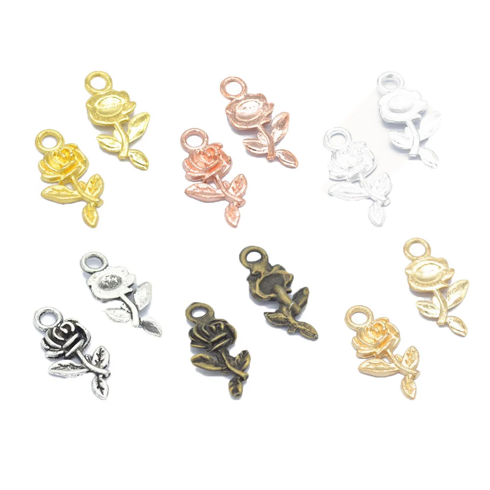 

100pcs Alloy Pendant Charms DIY Jewelry Making Accessories for Craft Enthusiasts Rose Shape Unique Design Stylish Charm Set