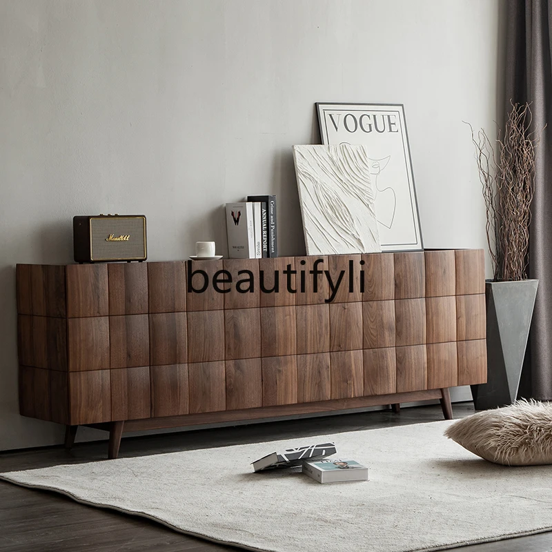 

All solid wood TV cabinet North American black walnut simple locker living room dining side cabinet