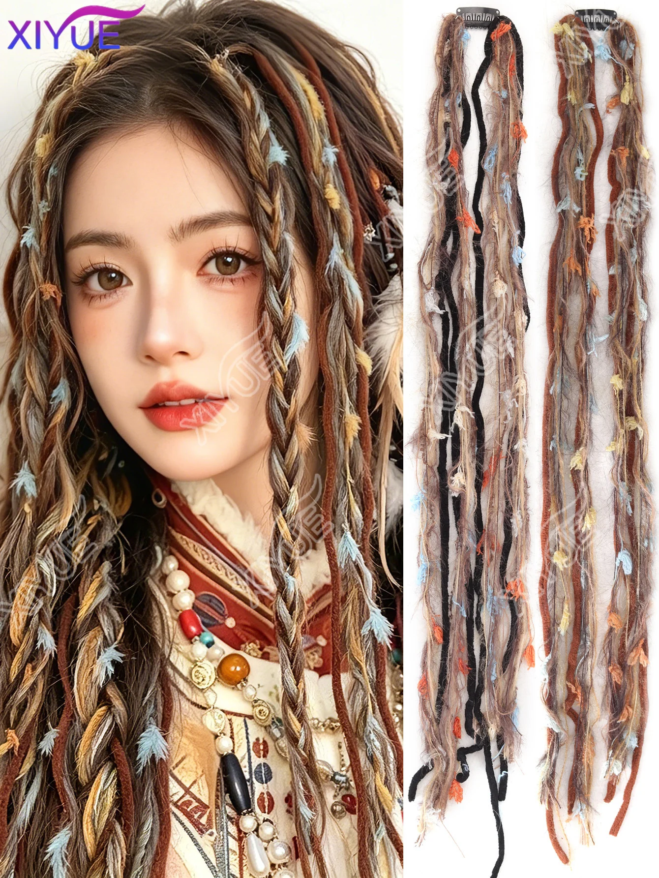 XIYUE Weaving Colorful Ribbon Braid Boho Style Braids Hair Extensions, Extensions DIY Braided Colorful rope hair extensions