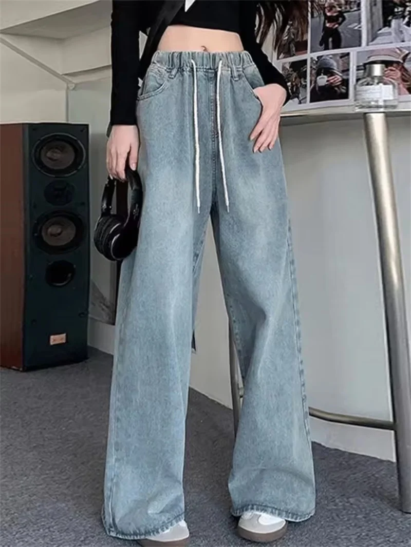 

Korean High Waist Wide Leg Jeans Women's Spring Autumn Loose Straight Long Denim Pants Spring Autumn Fashion Casual Trousers