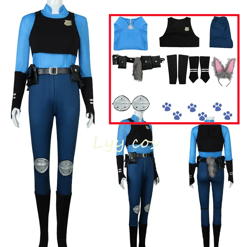 Judy Cospaly Anime Hopps Cosplay Costume Woman Police Uniform Top Pants Bunny Tail Halloween Set