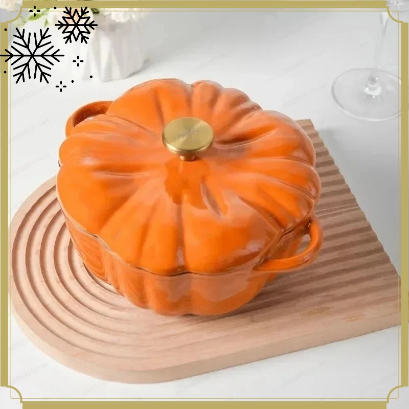 

Durable 1.5L Pumpkin Style Enamel Cast Iron Casserole Non-Stick Cooking Pot for All Heat Sources-YBJ