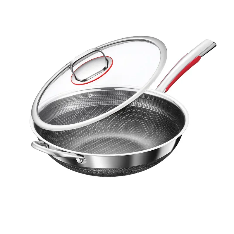 Pans 316 Stainless Steel Frying Pan  Non-stick Double-sided Screen Honeycomb Pancake Omelet Pan  Multi-functional Steak Wok