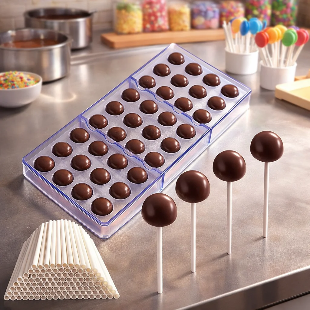 Juego de moldes para piruletas de chocolate con 100 palitos, kit de repostería y elaboración de dulces DIY para niños, para preparar golosinas caseras y recuerdos para fiestas
