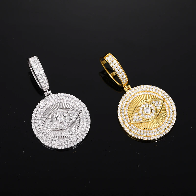 

S925 Sterling Silver Moissanite Bling Ice Out Illuminati The Eyes of God Round Pendants Necklaces for Men Rapper Jewelry Gift