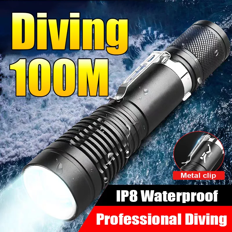 

Super Bright Spotlights Led Diving Flashlight Professional Underwater 100m IPX8 Waterproof Diving Torch Portable Diving Lantren