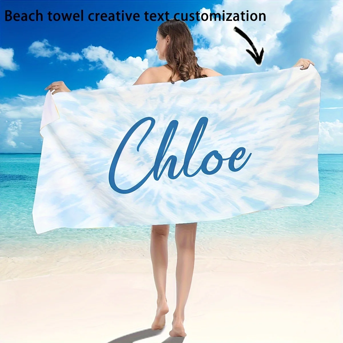 Custom Tie Dye Beach Towel Personalized Name Text Microfiber Bath Towels Soft Quick Dry Swimming Pool Lounger All Season Use