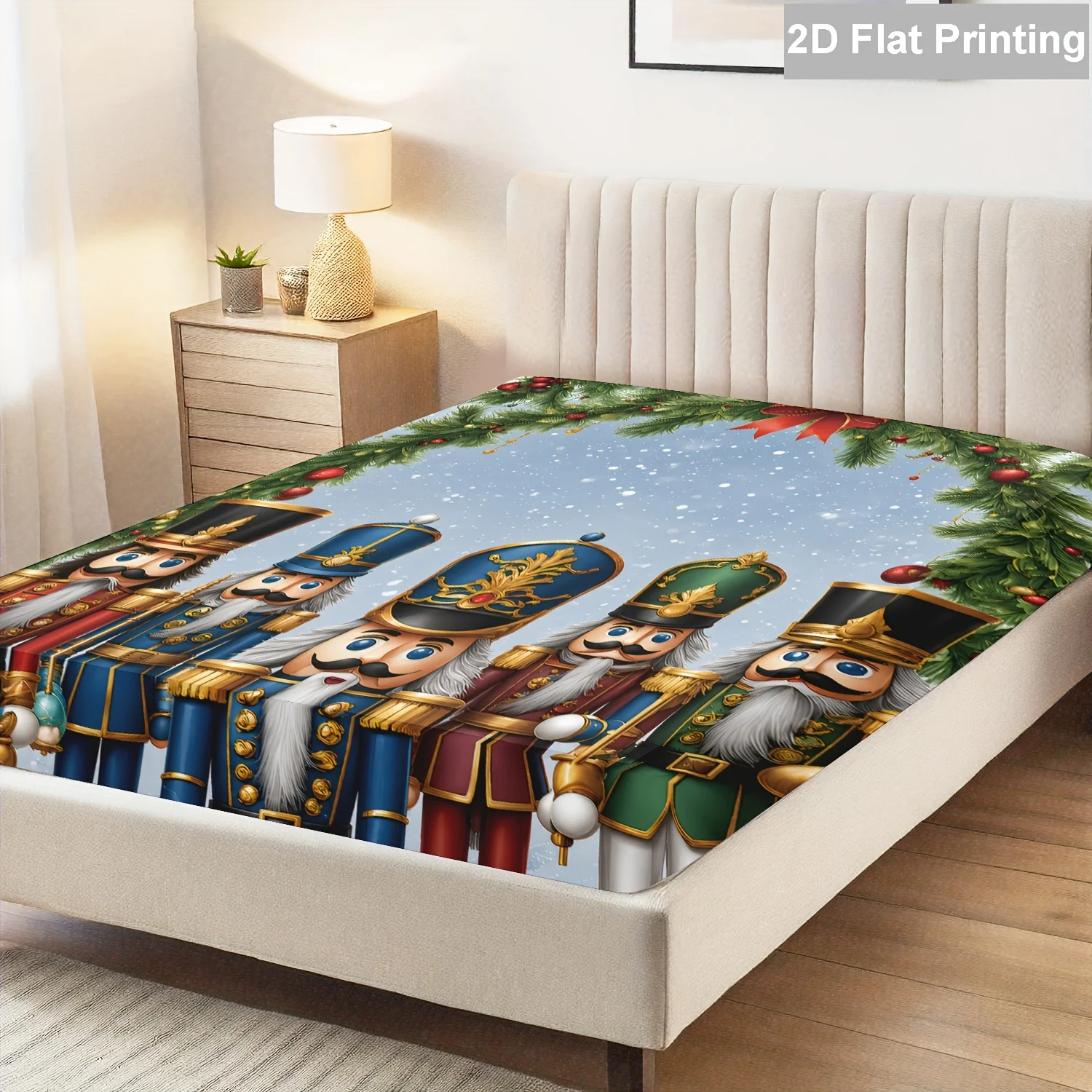 3-Piece Mattress Protector Set, Flat Christmas-Themed Bed Sheet, Holiday Bedding, Christmas Decorations, Machine Washable Bed Cover, 2D Flat Print Mattress Protector, Stain-Resistant, Cozy, Mattress Cover Suitable for All Seasons, Easy to Care For, Suitable for Home Bedrooms, Essential for Dormitories and Rentals, Master Bedroom and Guest Room Decoration, Dust-Proof and Stain-Resistant, High Elasticity, Fits Various Sizes