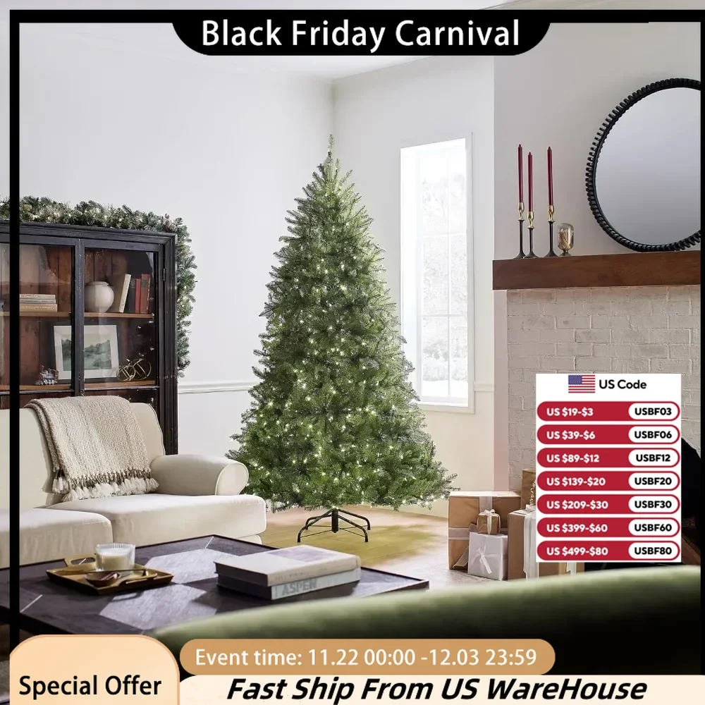 

Pre Installed Artificial Christmas Tree with Lighting, Green, Dunhill Fir, Dual Color LED Lights, Including Bracket, 7.5 Feet