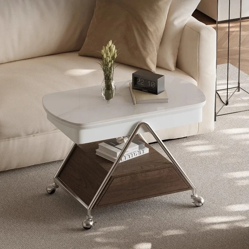 

P Средневековая подъемная каменная плита, тележка, боковой столик, съемный журнальный столик из кожи ореха для гостиной, диван, боковой шкаф для хранения