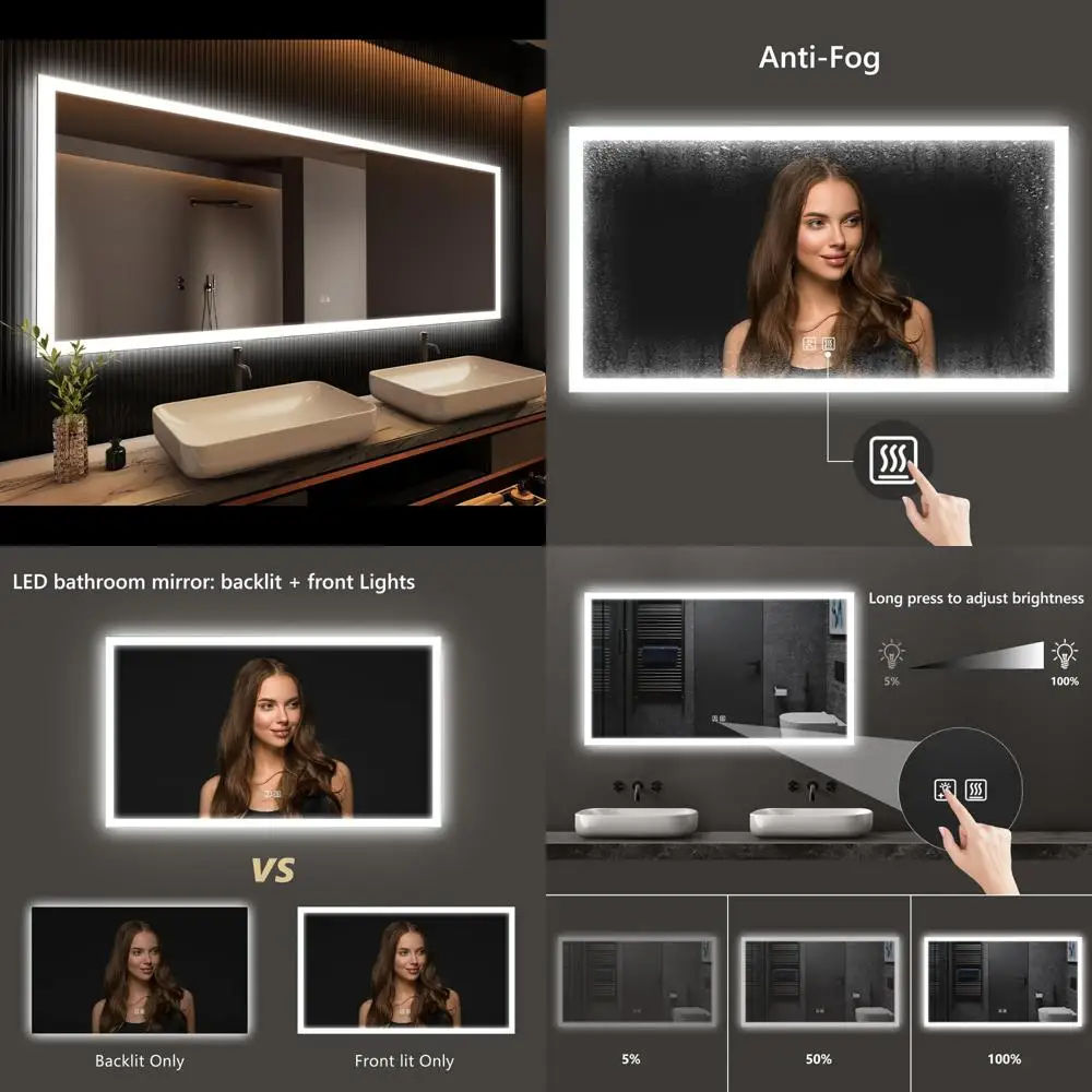 60 x 28 Zoll LED-Badezimmerspiegel mit Beleuchtung vorne und hinten, 3-Farben-Lichtoptionen, Speicherfunktion und Antibeschlagfunktion