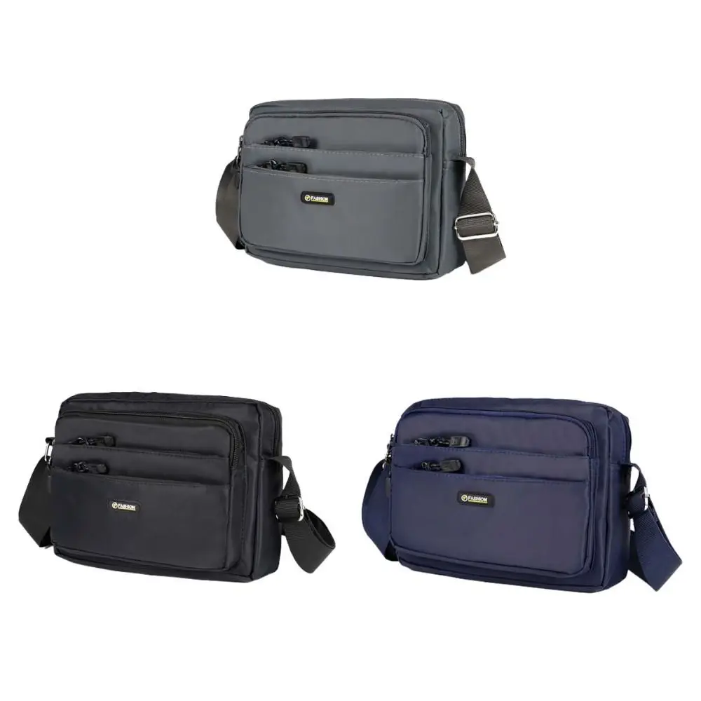 Solid Color Men Crossbody Bag Large Capacity Multi-pockets Business Shoulder Bag Waterproof Lightweight Small Square Bag
