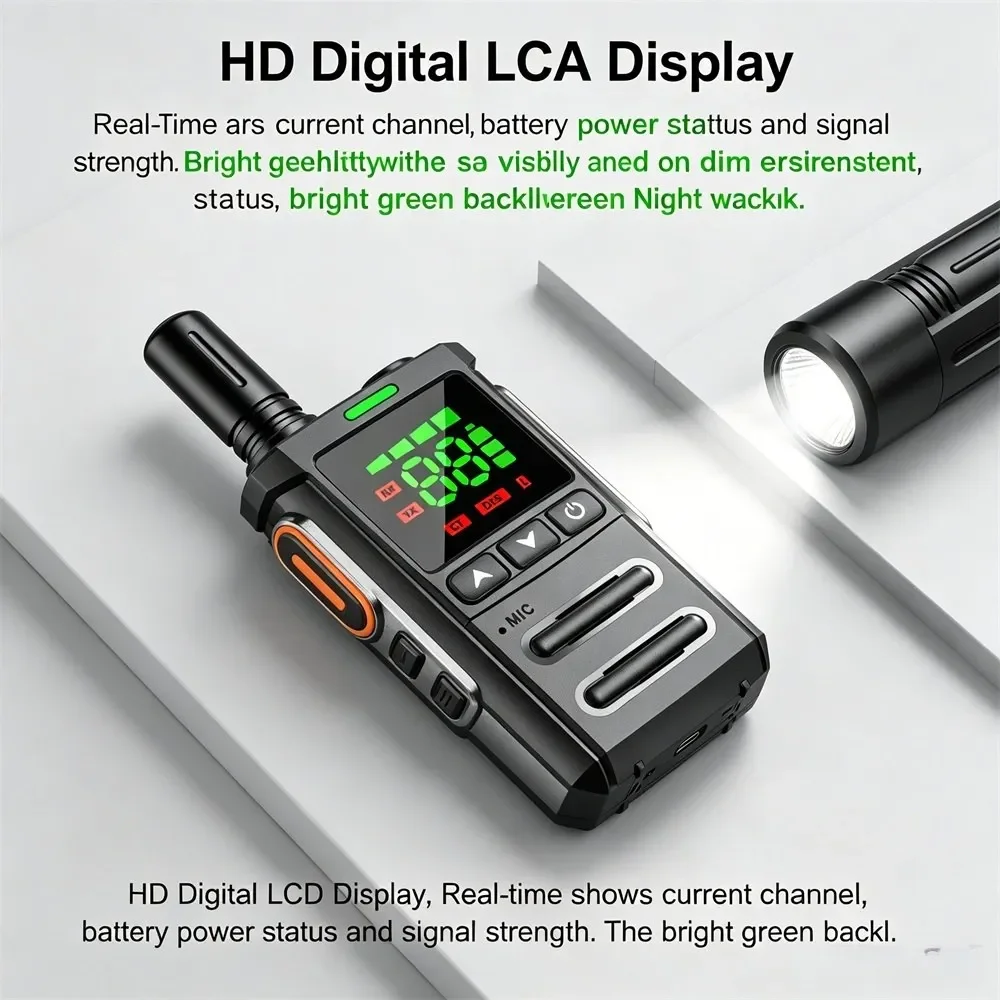 Walkie Talkie 2 Pack with LED Flashlight Rechargeable Long Range Two Way Radio for Restaurant Hotel Warehouse Work Emergency Use
