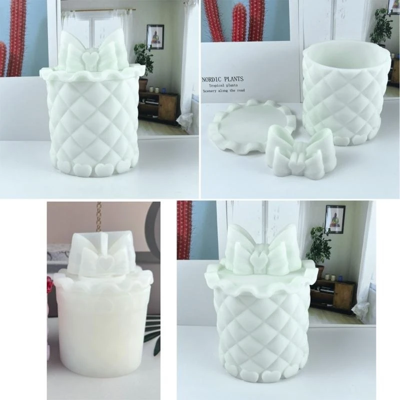 

91AC DIY Bowknot Herese Box Silicone Silicone с крышкой для эпоксидной лисионной формы