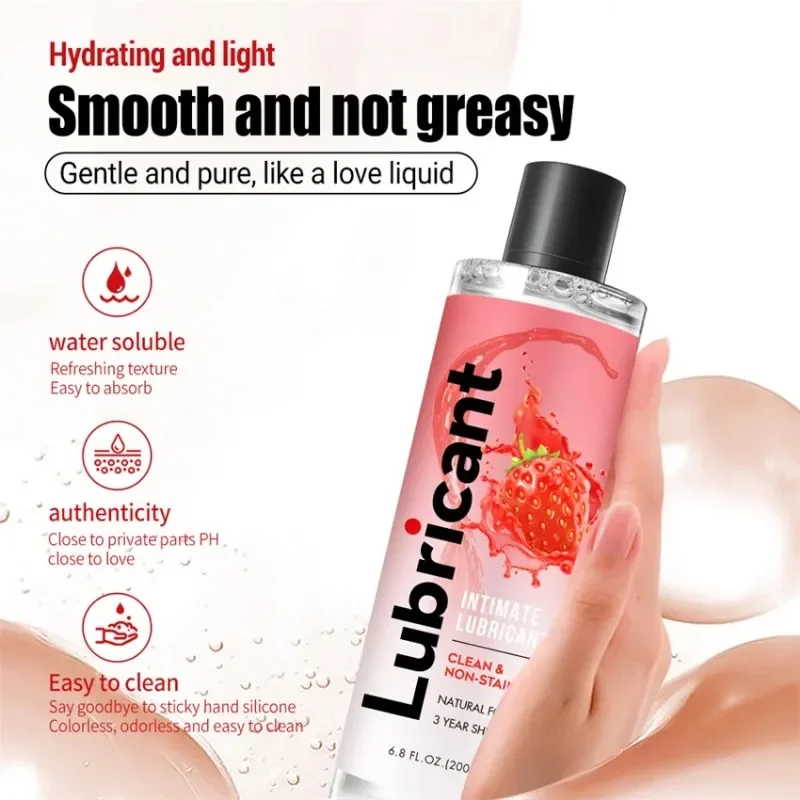 Juguete sexual de sabor a fruta para hombres y mujeres, lubricante a base de agua, aceite sexual de arándanos, fresas, melocotón, Gel Anal Vaginal, Adultos 18, 200ml