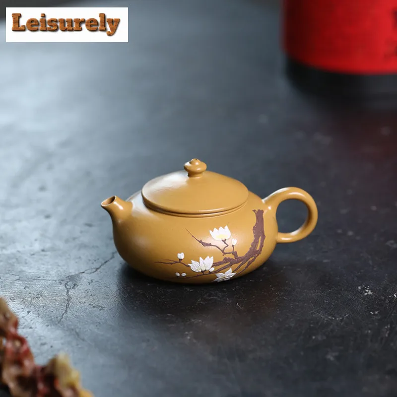 

120ml Authentic Yixing Purple Clay Teapots Handmade Han jiang Pot Raw Ore gold Zhu Mud Kettle with Infuser Zisha Tea Set craft