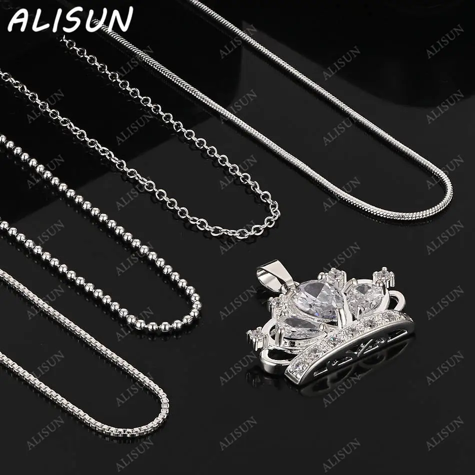 

ALISUN 40-75cm 925 Sterling Silver Zircon Crown Pendant Necklace For Women Men Trend Birthday Gifts Fashion Party Fine Jewelry