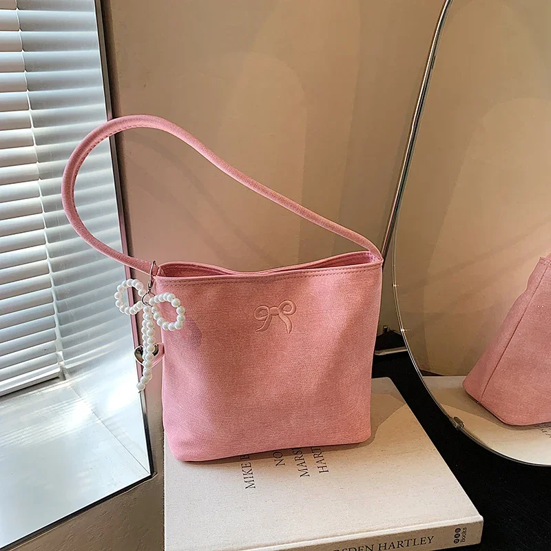 Bolsa de ombro feminina para costura de nylon, compartimento interior, bolsa com zíper monocromática de alta qualidade, moda, 2024