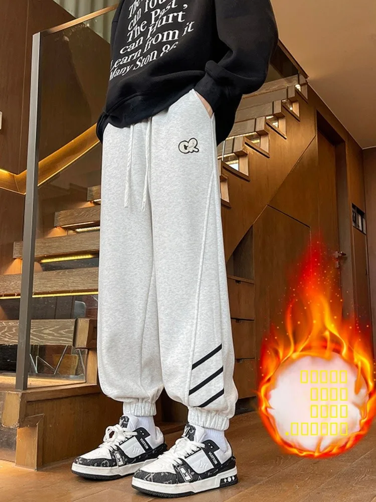 

Мужские утепленные спортивные брюки на флисовой подкладке, осенне-зимние повседневные свободные штаны с эластичным поясом, карго-брюки